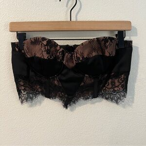 Mistress Rocks LA Black Tan Lace Satin Sleeveless Cropped Bustier‎ Top Size M